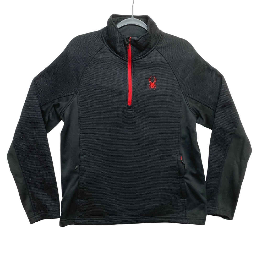 Spyder Pullover Mens M Black SPFD D033-001 Quarter Zip Grid Fleece Pockets